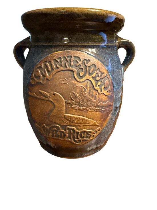 Minnesota Wild Rice Studio Pottery Other - Vintage Minnesota Wild Rice Stoneware Crock Loon– 7” Handcrafted Pottery Jar Sig